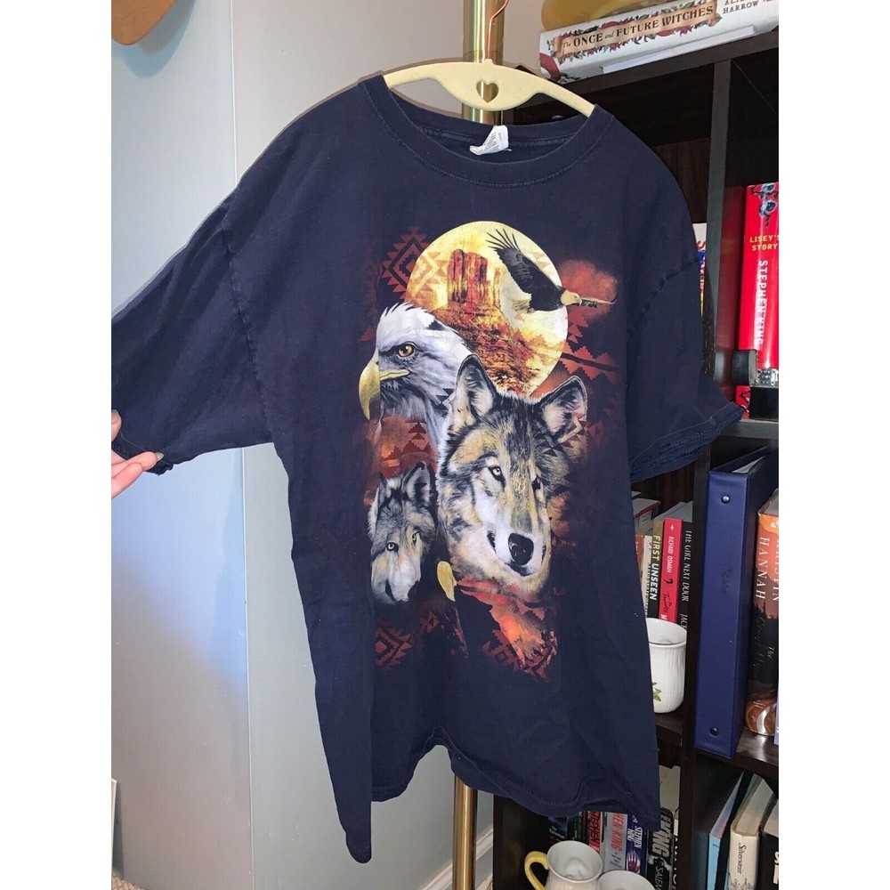 Vintage Wolf Eagle Sunset T-Shirt Size L